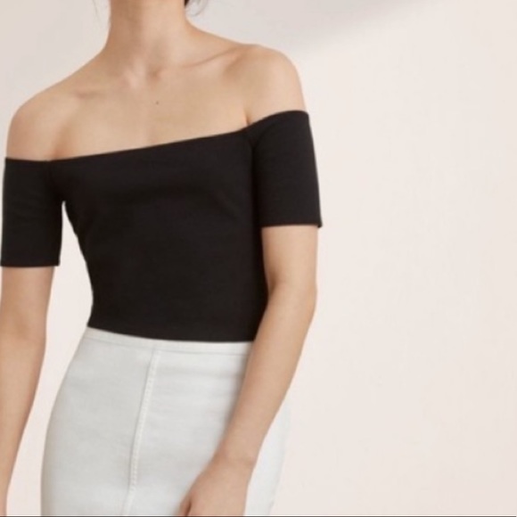 Aritzia Wilfred Free Marbled Grey Bayne Off The Shoulder Cropped Tee Size Medium - Picture 3 of 9